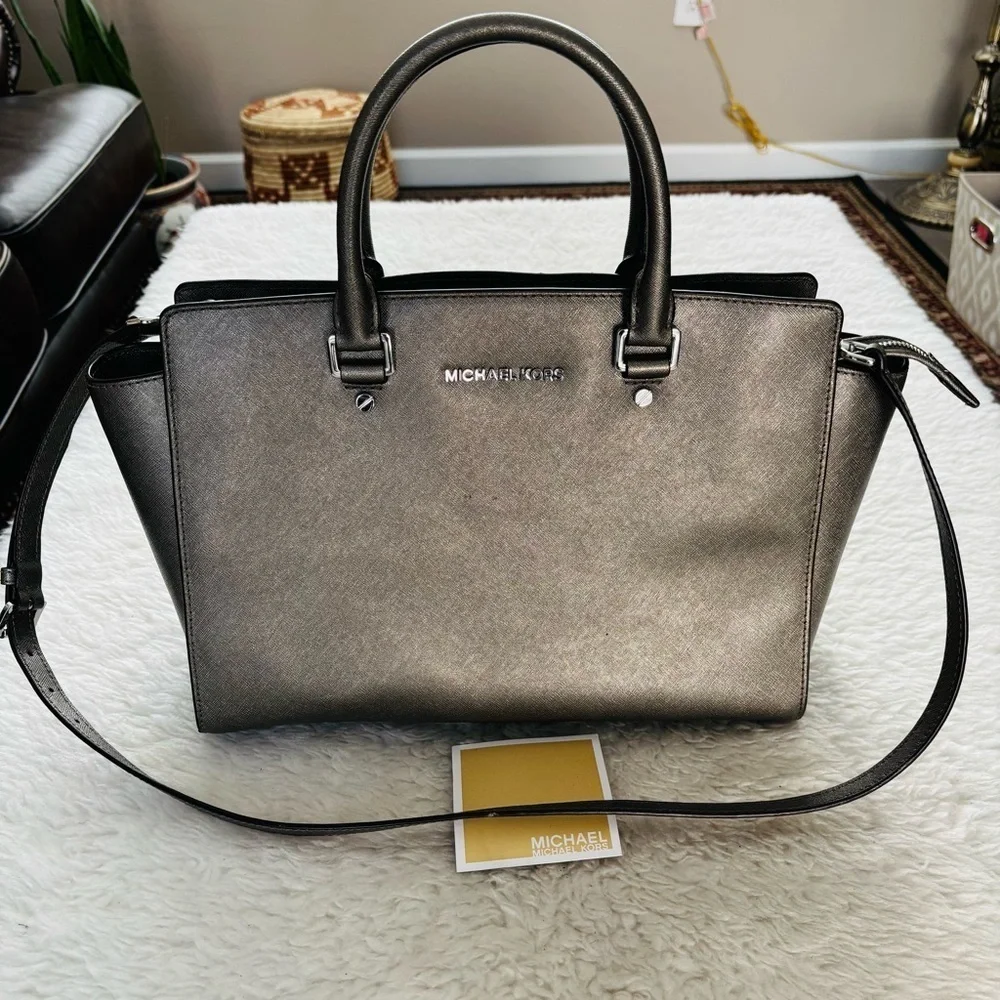 Michael Kors Metallic Olive Brown Satchel/Shoulder Bag
